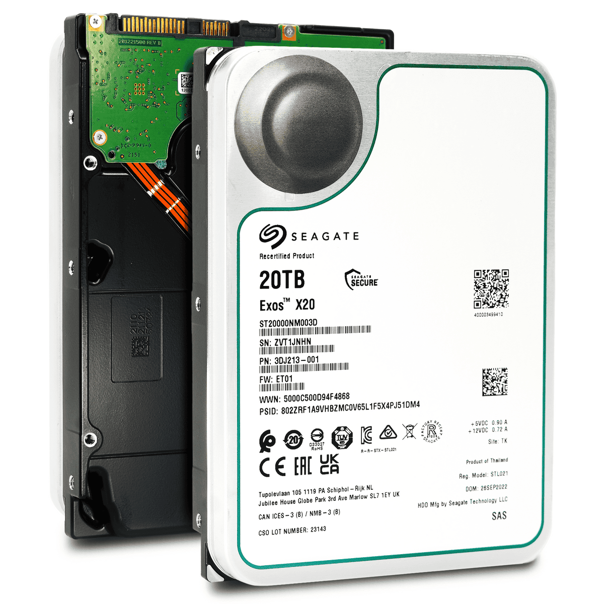 Seagate Exos X20 ST20000NM003D 20TB 7.2K RPM SAS 12Gb/s 512e SED 3.5in Hard Drive (ST20000NM003D) thumbnail