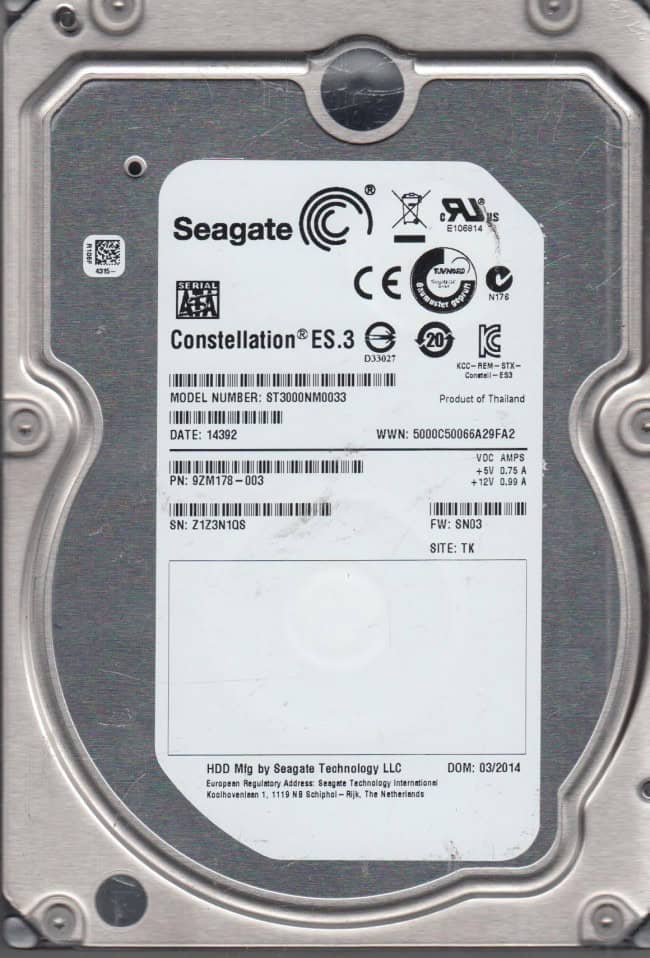 Seagate Constellation ES.3 ST3000NM0033 3TB 7.2K RPM SATA 6Gb/s 512n 128MB 3.5 Hard Drive (ST3000NM0033) thumbnail