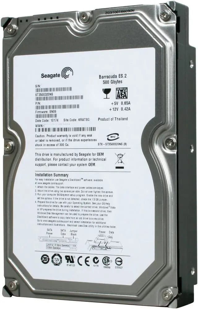 Seagate Barracuda ST3500320NS 500GB 7.2K RPM SATA 3Gb/s 32MB 3.5 Hard Drive (ST3500320NS) thumbnail