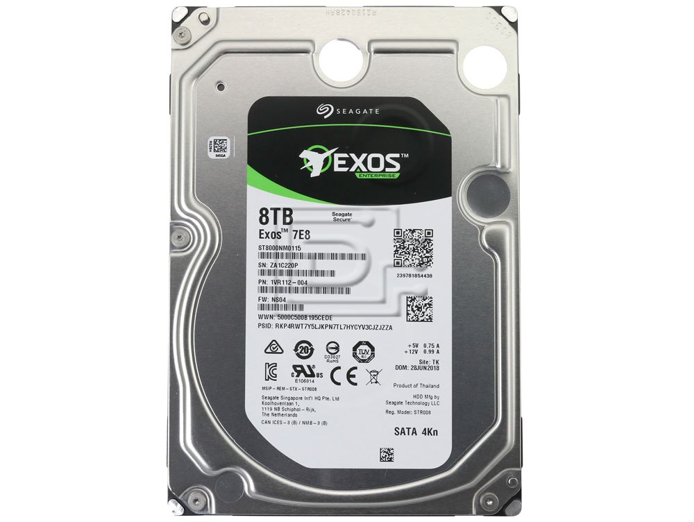 Seagate Exos 7E8 ST8000NM0115 8TB 7.2K RPM SATA 6Gb/s 4Kn 256MB 3.5 SED Hard Drive (ST8000NM0115) thumbnail