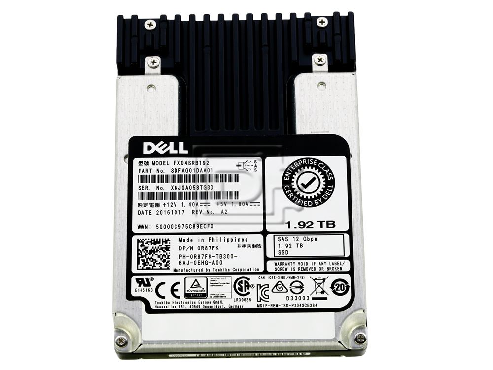 Toshiba Enterprise SSD PX04SRB192 1.92TB 1 DWPD SAS-3 12Gb/s MLC 2.5in Solid State Drive (0R87FK) thumbnail