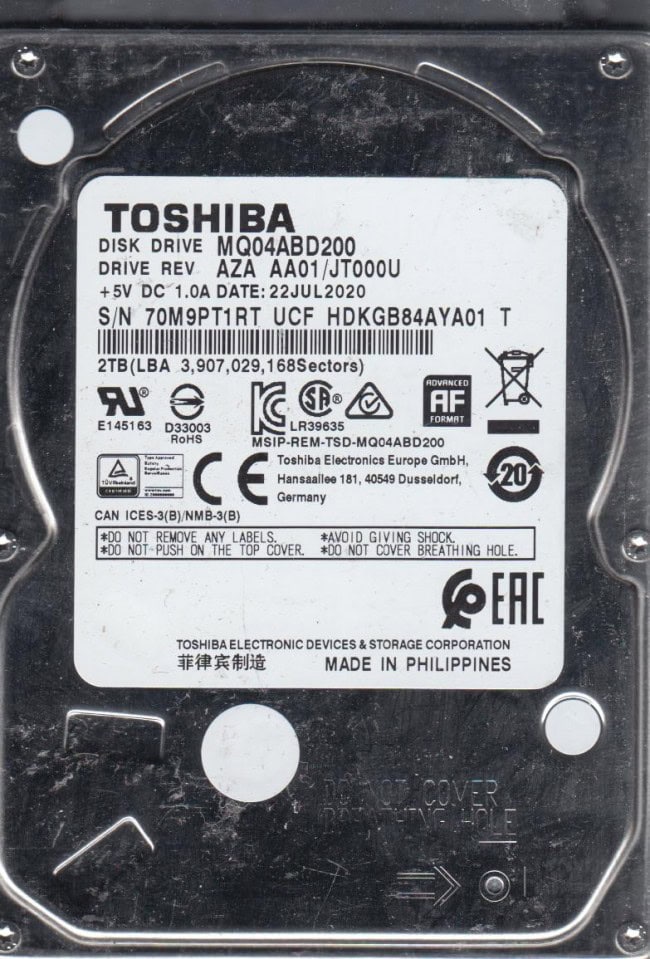 Toshiba L200 MQ04ABD200 HDKGB84ZKA01 2TB 5.4K RPM SATA 6Gb/s Laptop 2.5in Hard Drive (MQ04ABD200) thumbnail