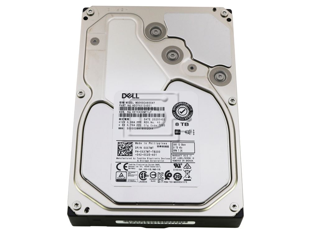 Toshiba / Dell MG06SCA MG06SCA800AY HDEPK61DAB51 8TB 7.2K RPM SAS 12Gb/s 4Kn 3.5in Hard Drive (XX7MT-MG06SCA800AY) thumbnail