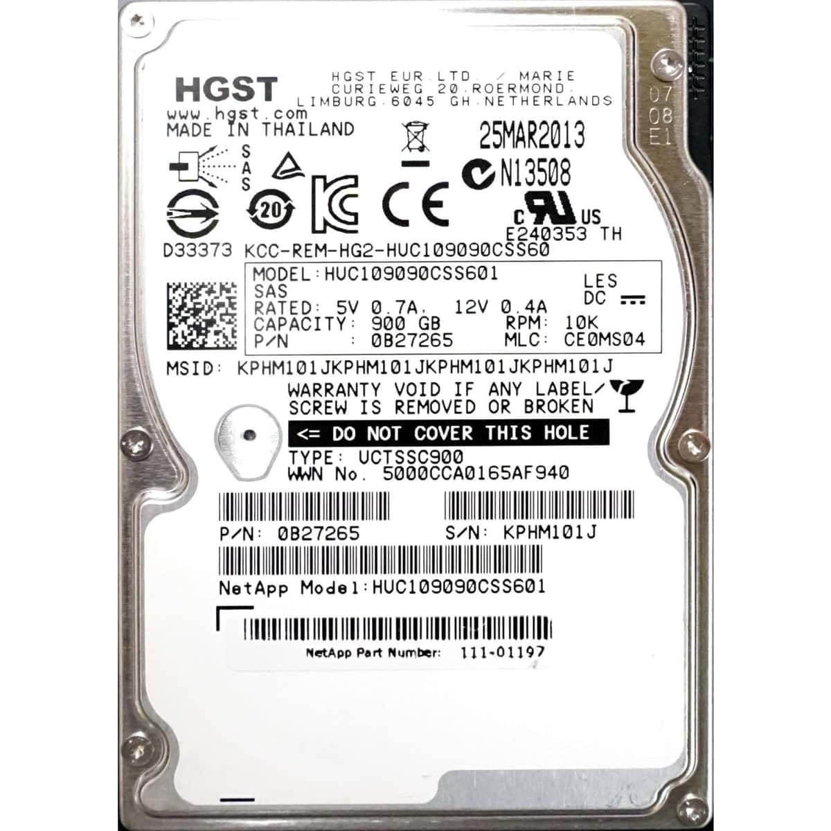 Western Digital HGST Ultrastar C10K900 HUC109090CSS601 0B27257 900GB 10K RPM SAS 6Gb/s 64MB 2.5 TCG Hard Drive (HUC109090CSS601_0B27257) thumbnail