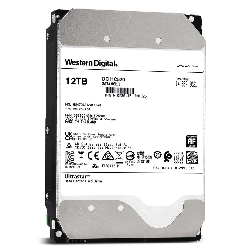 Western Digital Ultrastar DC HC520 HUH721212ALE601 0F30145 12TB 7.2K RPM SATA 6Gb/s 512e 3.5in Hard Drive (HUH721212ALE601) thumbnail