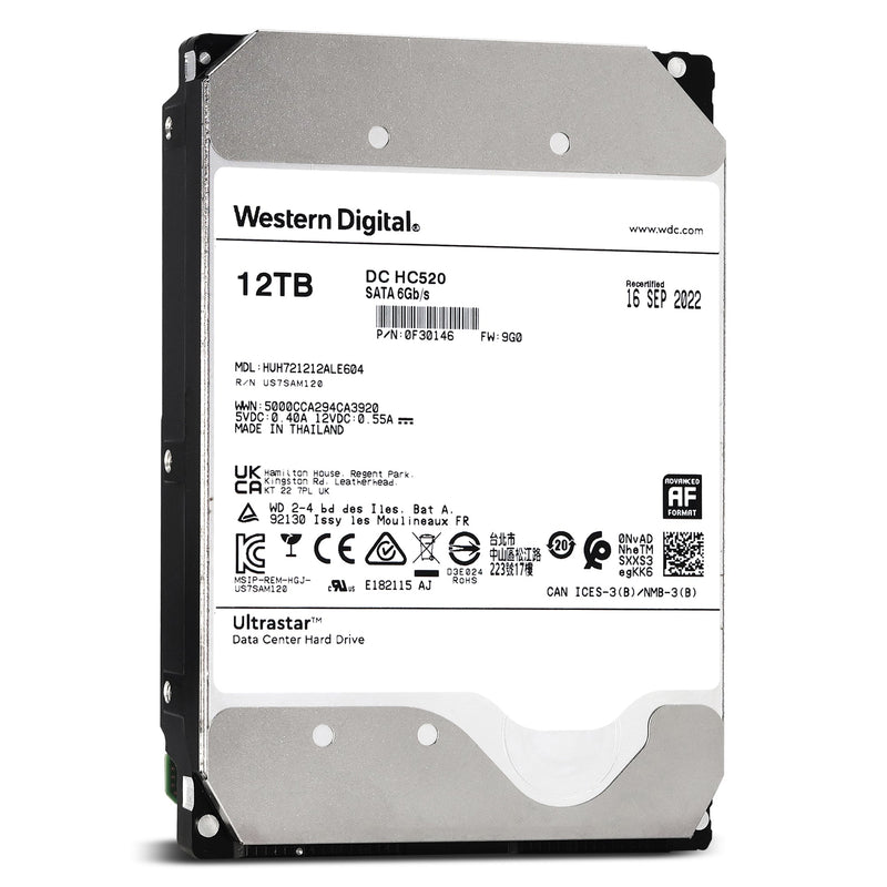 Western Digital Ultrastar DC HC520 HUH721212ALE604 0F30146 12TB 7.2K RPM SATA 6Gb/s 512e 256MB 3.5 SE Hard Drive (HUH721212ALE604) thumbnail