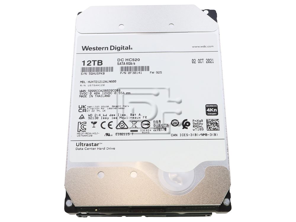 Western Digital Ultrastar DC HC520 HUH721212ALN600 0F29630 12TB 7.2K RPM SATA 6Gb/s 4Kn 3.5in Hard Drive (HUH721212ALN600) thumbnail