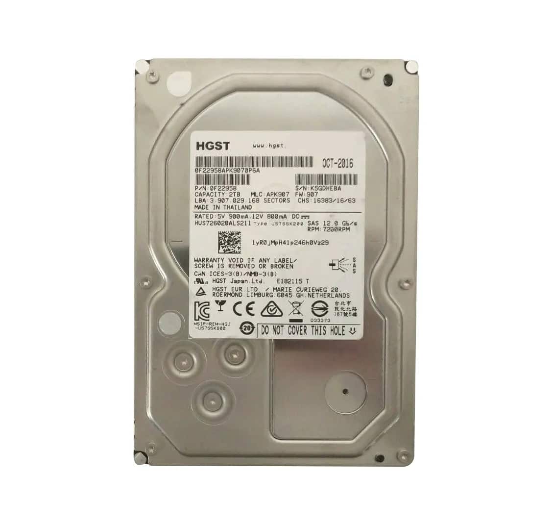 Western Digital HGST Ultrastar 7K6000 HUS726020ALS211 0F22958 2TB 7.2K RPM SAS 12Gb/s 512n 128MB 3.5 TCG Hard Drive (HUS726020ALS211) thumbnail