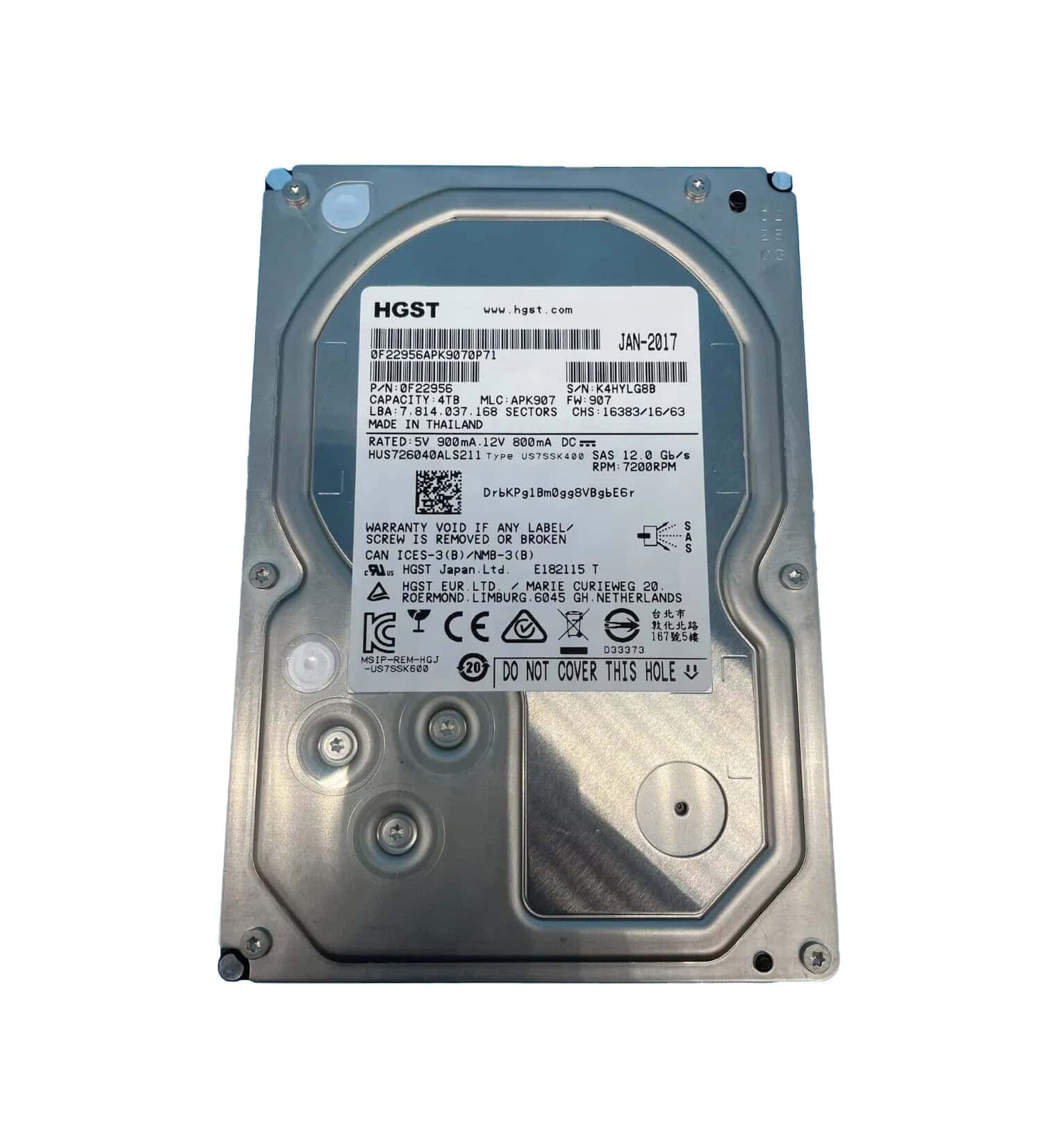 Western Digital HGST Ultrastar 7K6000 HUS726040ALS211 0F22956 4TB 7.2K RPM SAS 12Gb/s 512n 128MB 3.5 TCG Hard Drive (HUS726040ALS211) thumbnail