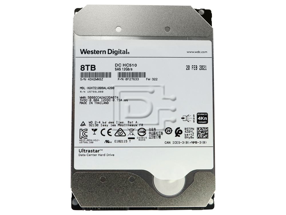 Western Digital HGST Ultrastar DC HC320 HUS728T8TAL4204 0B36399 8TB 7.2K RPM SAS 12Gb/s 4Kn 256MB 3.5 SE Hard Drive (HUS728T8TAL4204_0B36399) thumbnail