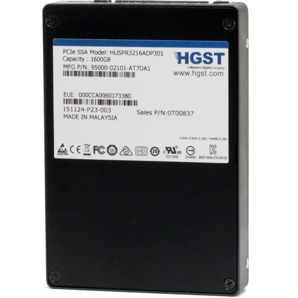 Western Digital HGST SN100 HUSPR3216ADP301 0T00837 1.6TB PCIe Gen 3.0 x4 U.2 NVMe 2.5in Solid State Drive (HUSPR3216ADP301) thumbnail