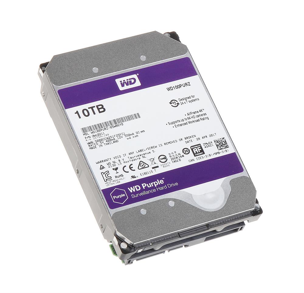 Western Digital Purple WD100PURZ 10TB 5.4K RPM SATA 6Gb/s 3.5 Hard Drive (WD100PURZ) thumbnail
