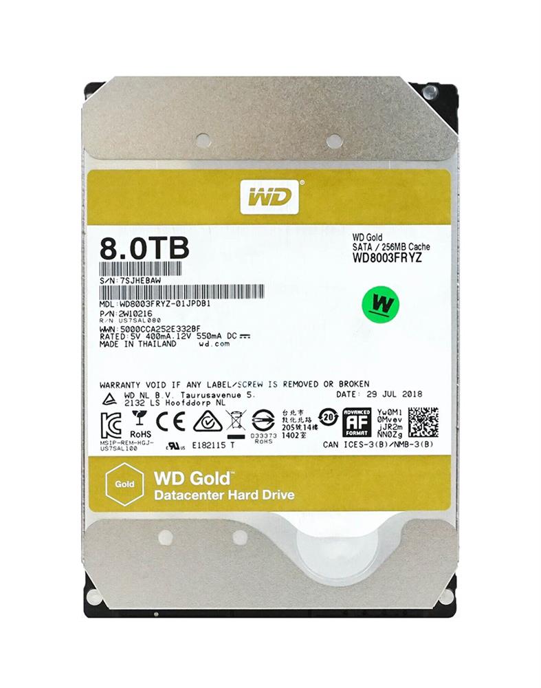 Western Digital Gold WD8003FRYZ 8TB 7.2K RPM SATA 6Gb/s 3.5 Hard Drive (WD8003FRYZ) thumbnail
