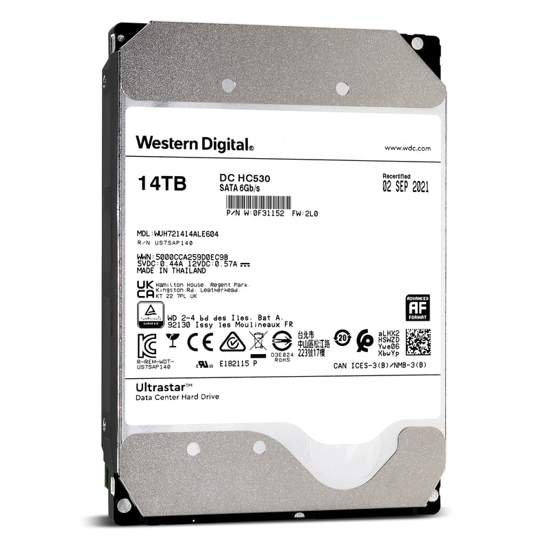 Western Digital Ultrastar DC HC530 WUH721414ALE604 14TB 7.2K RPM SATA 6Gb/s 512e 3.5in Hard Drive (WUH721414ALE604-0F31152_PWR) thumbnail