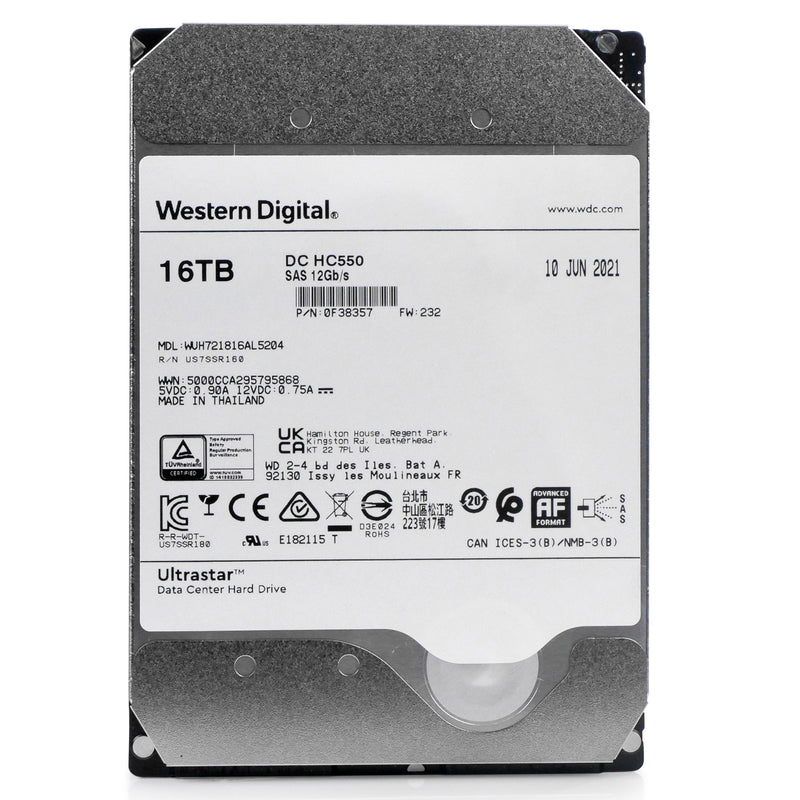 Western Digital Ultrastar HC550 WUH721816AL4204 0F38307 16TB 7.2K RPM SAS 12Gb/s 512e/4Kn 3.5in Hard Drive (WUH721816AL4204) thumbnail