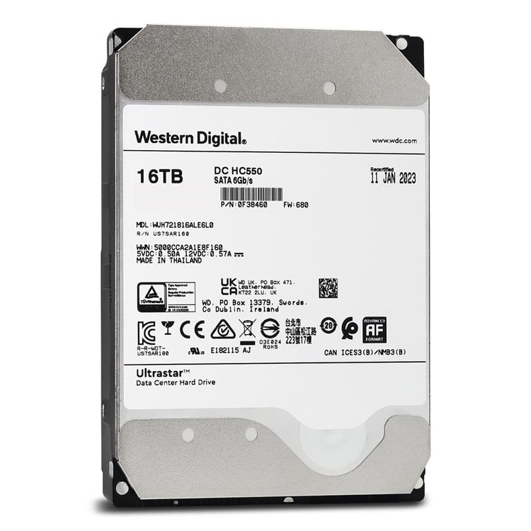 Western Digital Ultrastar DC HC550 WUH721816ALE6L0 0F38460 16TB 7.2K RPM SATA 6Gb/s 512e ISE 3.5in Hard Drive (WUH721816ALE6L0) thumbnail