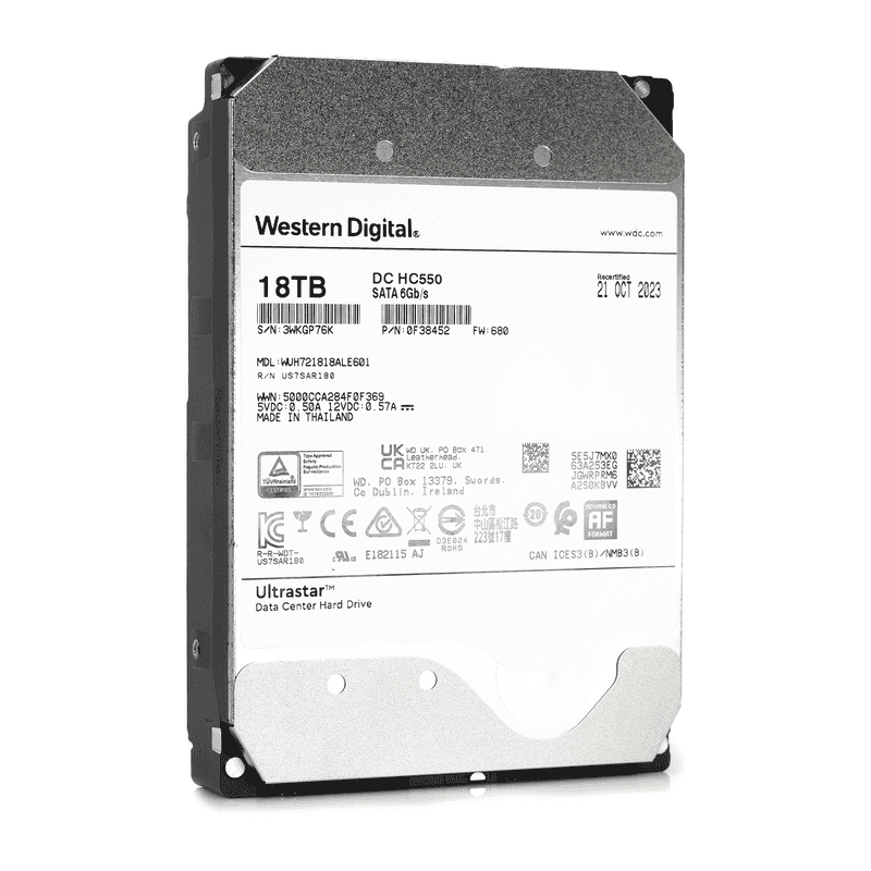 Western Digital Ultrastar DC HC550 WUH721818ALE601 0F38476 18TB 7.2K RPM SATA 6Gb/s 512e 512MB 3.5in HDD (WUH721818ALE601) thumbnail