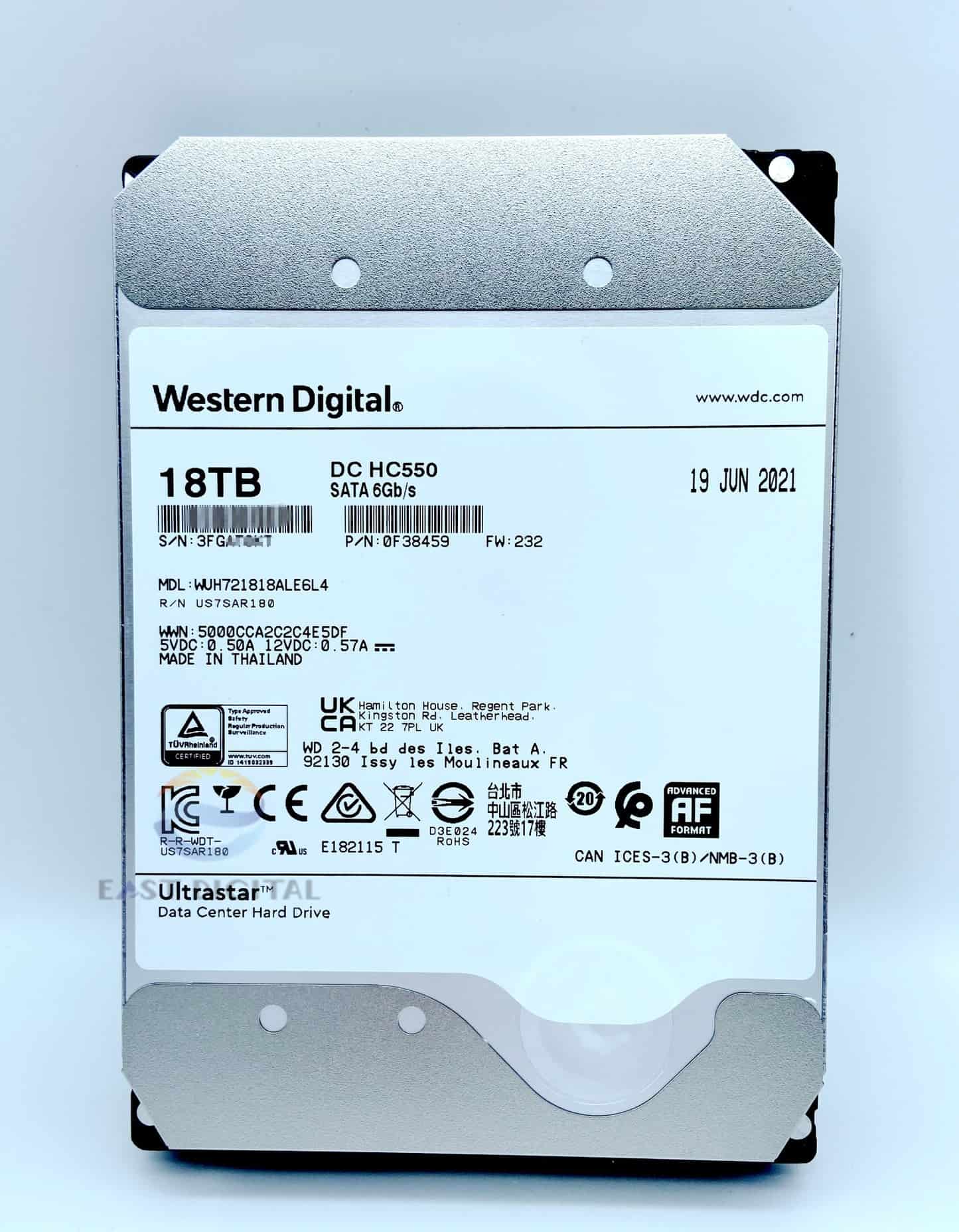 Western Digital WD Ultrastar 18TB HDD DC HC550 7200RPM SATA 6Gb/s 3.5 Enterprise Hard Drive - WUH721818ALE6L4 (0F38459) (WUH721818ALE6L4) thumbnail