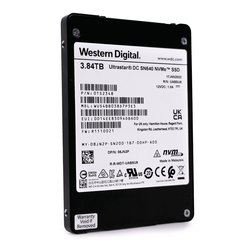Western Digital Ultrastar DC SN640 WUS4BB038D7P3E3 0TS2088 3.84TB PCIe Gen3 x4 4GB/s 3D TLC U.2 NVMe 2.5in Refurbished SSD (WUS4BB038D7P3E3-REF) thumbnail