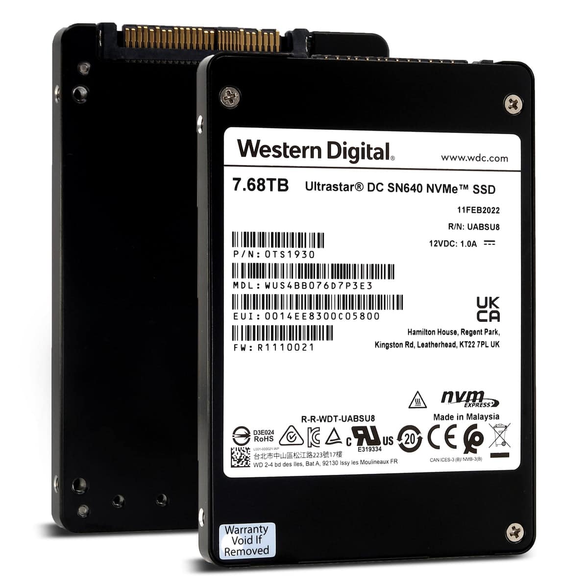 Western Digital Ultrastar DC SN640 WUS4BB076D7P3E3 0TS1930 7.68TB PCIe Gen3.1 x4 4GB/s U.2 NVMe 3D TLC 2.5in Solid State Drive (WUS4BB076D7P3E3) thumbnail
