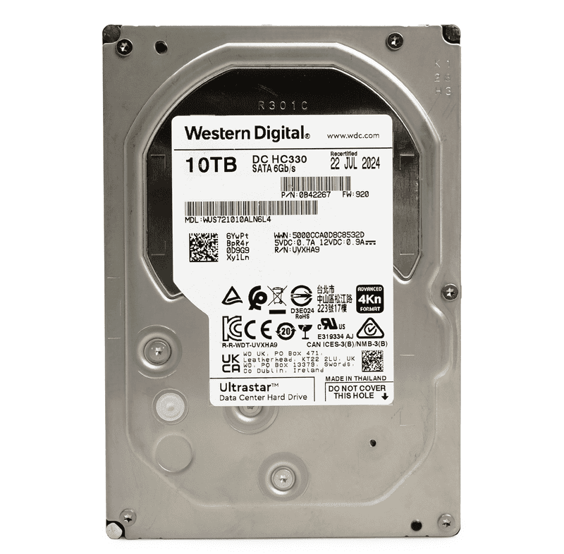 Western Digital Ultrastar DC HC330 WUS721010ALN6L4 0B42267 10TB 7.2K RPM 4kn SATA 6Gb/s 512e 3.5in Hard Drive (WUS721010ALN6L4) thumbnail