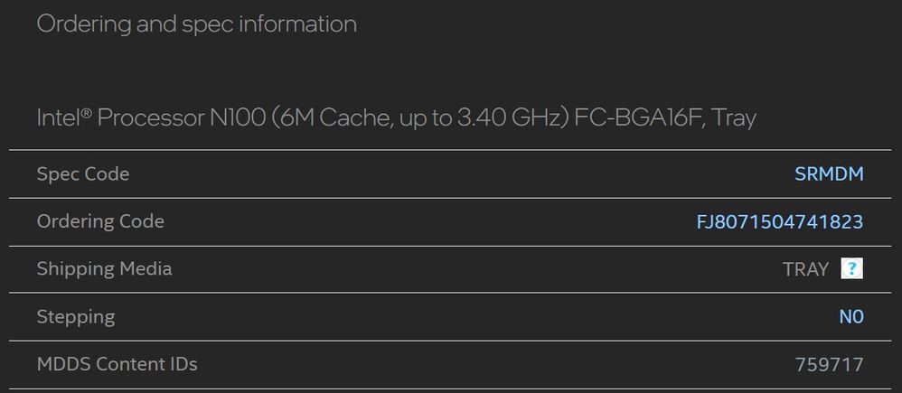 Intel NB CPU Intel N100 / FCBGA1264 / 4 Core / 4 Threads 6 Cores / 12 Threads / 18M Cache (FJ8071504741823S) thumbnail