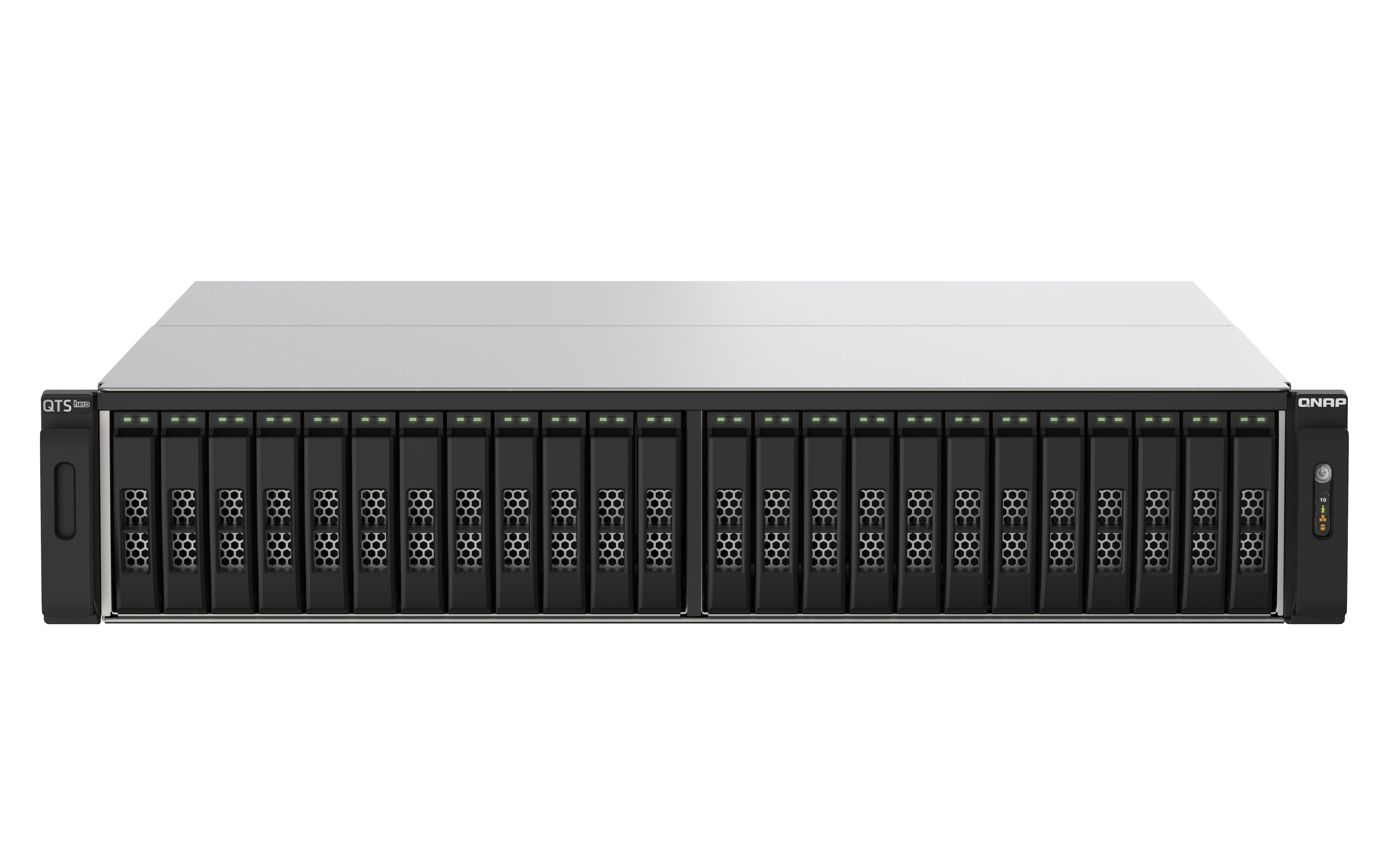 QNAP TS-h2490FU NAS Rack (2U) EPYC 7302P 64 GB DDR4 0 TB QuTS hero Zwart, Grijs (TS-H2490FU-7302P-64G) thumbnail