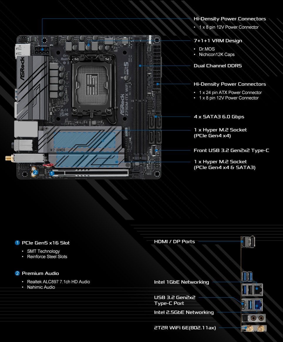 ASRock Z790M-ITX WiFi Motherboard (Z790M-ITX WIFI) thumbnail