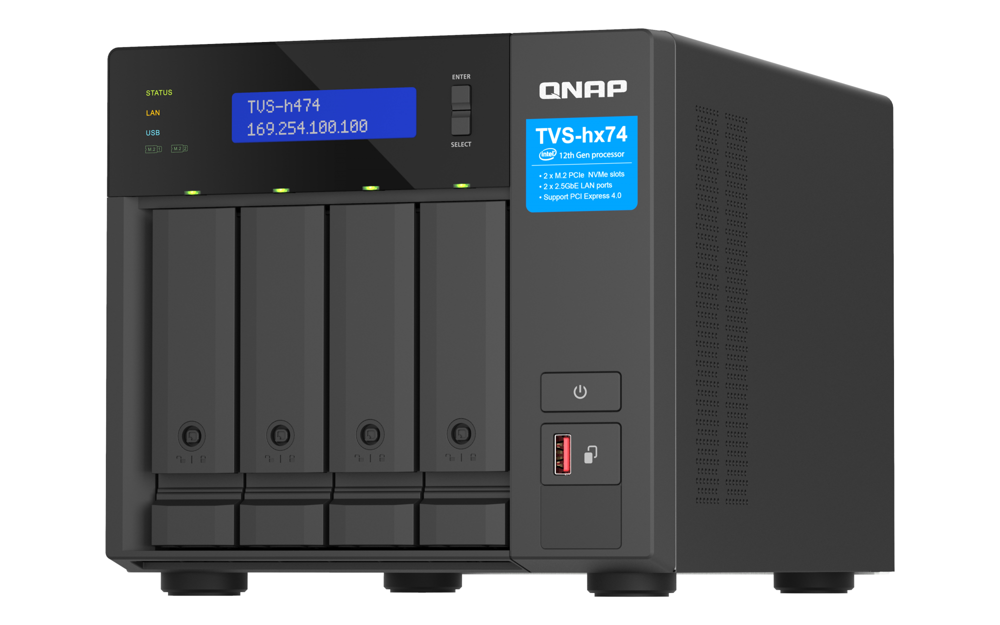 QNAP TVS-H474 NAS Tower Intel® Core™ i3 i3-12100 8 GB DDR4 0 TB QuTS hero Zwart (TVS-H474-I3-8G) thumbnail
