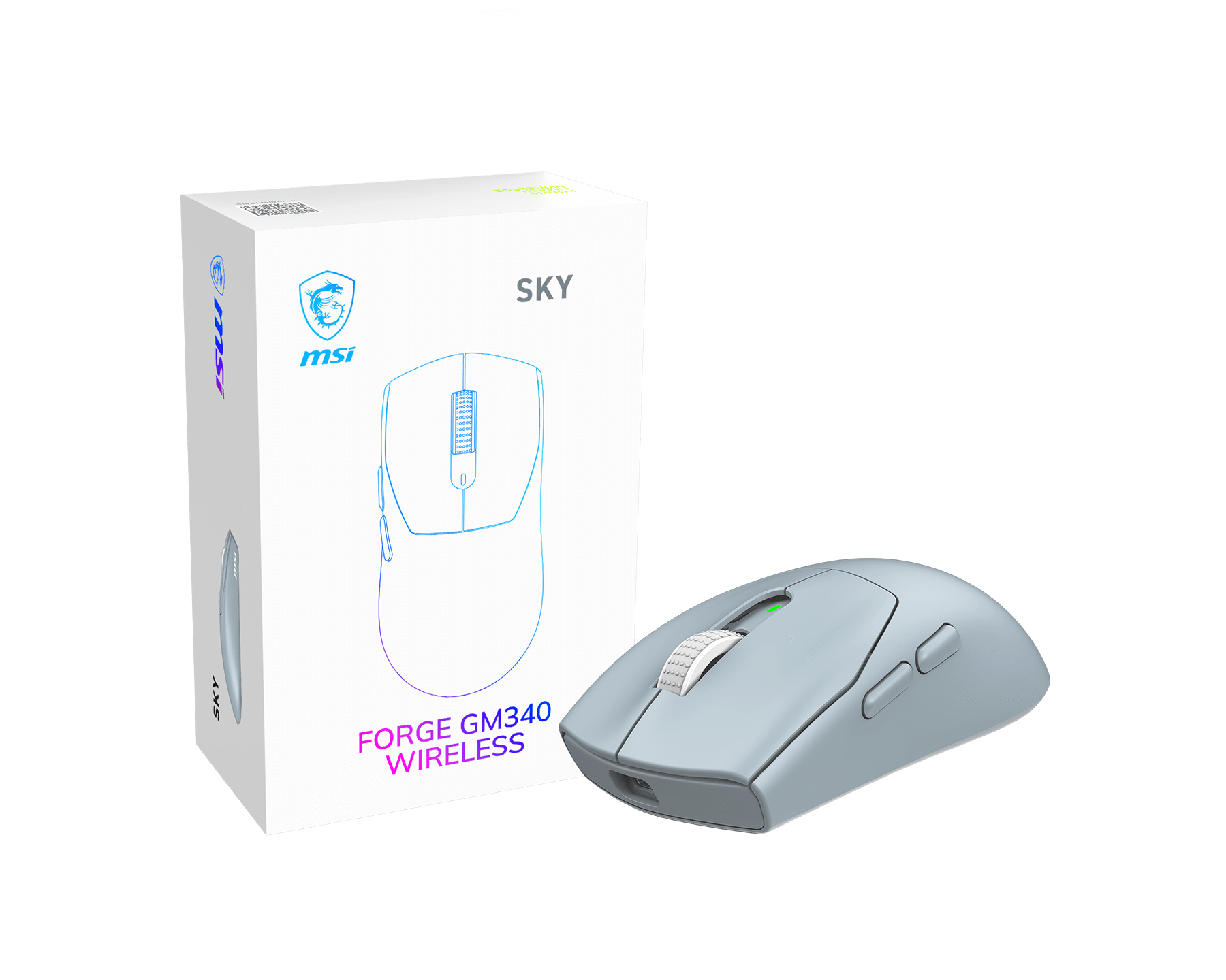 MSI Forge Gm340 Wireless Sky muis Gamen Ambidextrous RF-draadloos + Bluetooth Optisch 12000 DPI (FORGE GM340 W SKY) thumbnail