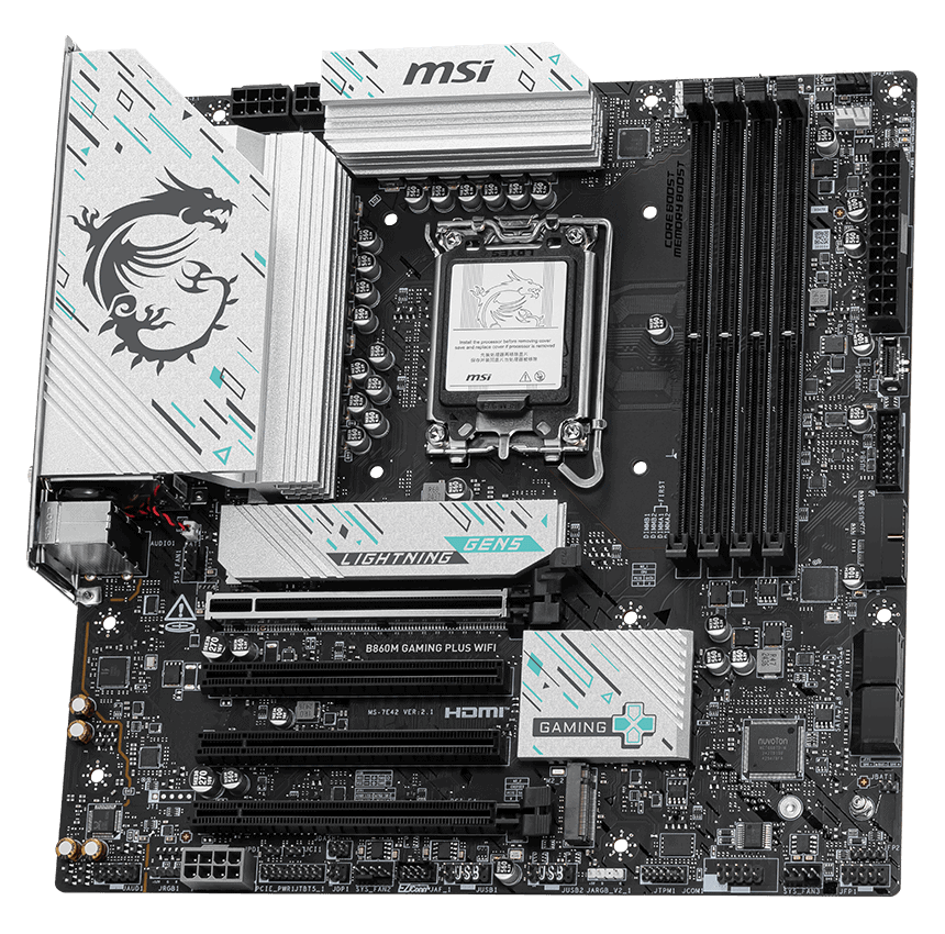 MSI B860M GAMING PLUS Micro ATX Motherboard LGA 1851 DDR5 Wi-Fi 7 Intel B860 (007E42-003R) thumbnail