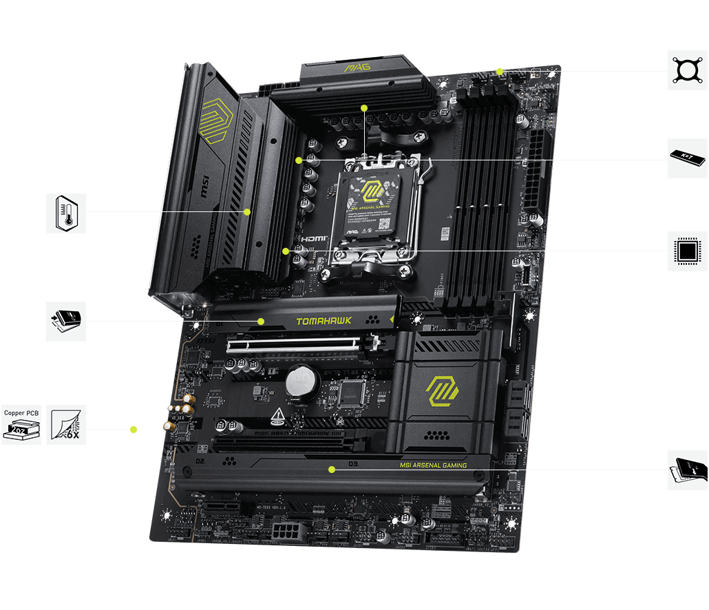MSI MAG B850 TOMAHAWK MAX WIFI ATX Motherboard LGA 1851 Socket Wi-Fi 7 DDR5 AMD Ryzen (007E62-002R) thumbnail