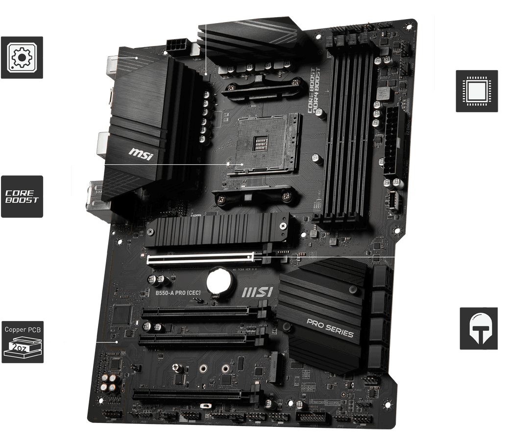 MSI MPG B550 Gaming WIFI Mainboard Sockel AM4 (DS 7C56-085R) thumbnail