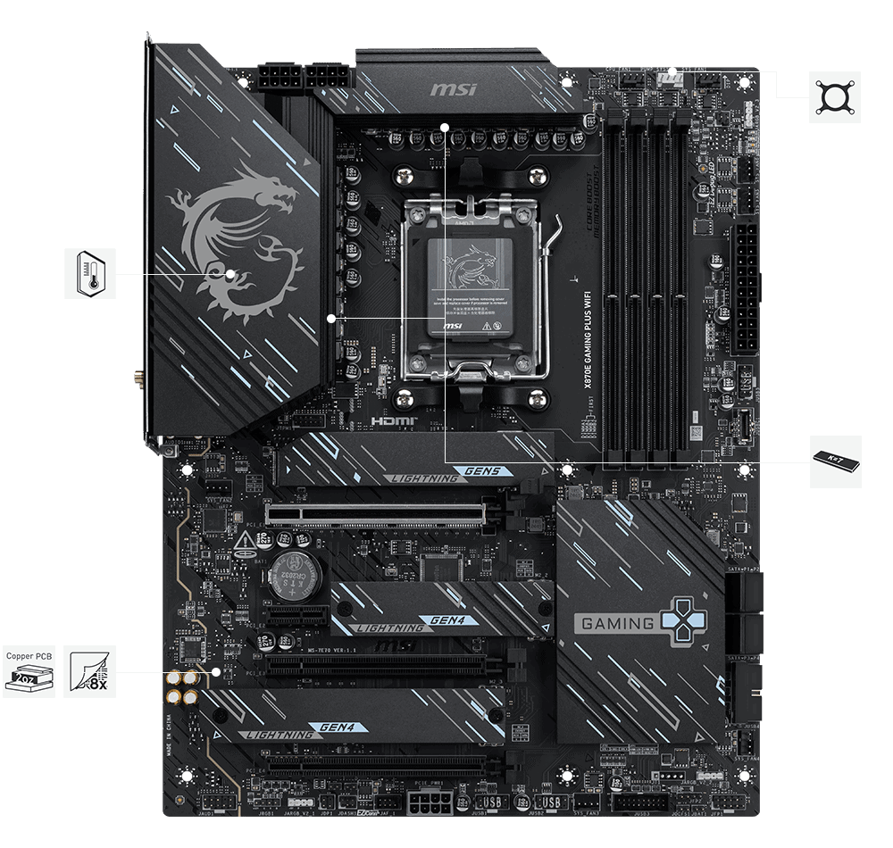 MSI X870E Gaming Plus WIFI Mainboard (DS 7E70-001R) thumbnail