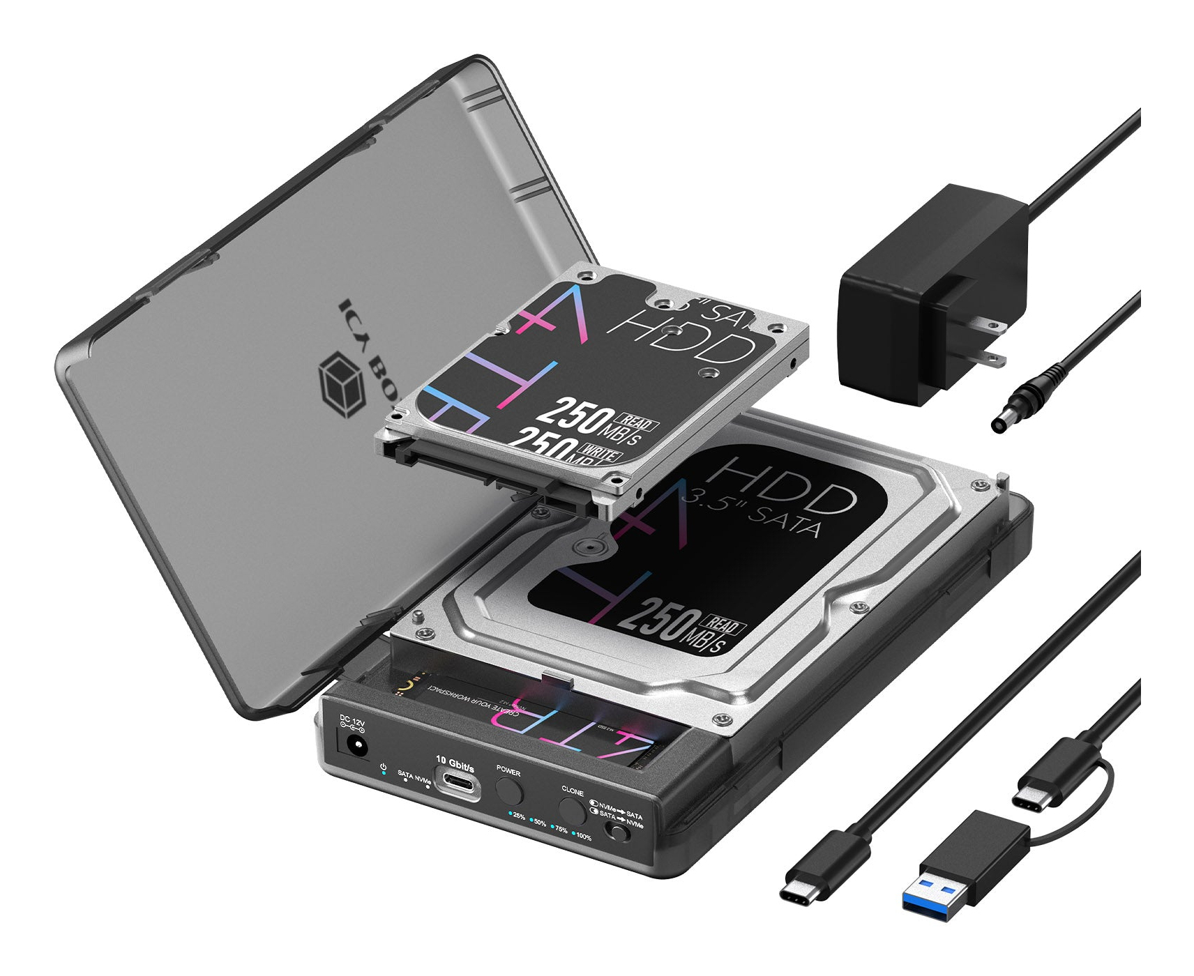 ICY BOX IB-3882MSCL-CU31 HDD-/SSD-behuizing Zwart M.2/2.5"/3.5" (IB-3882MSCL-CU31) thumbnail
