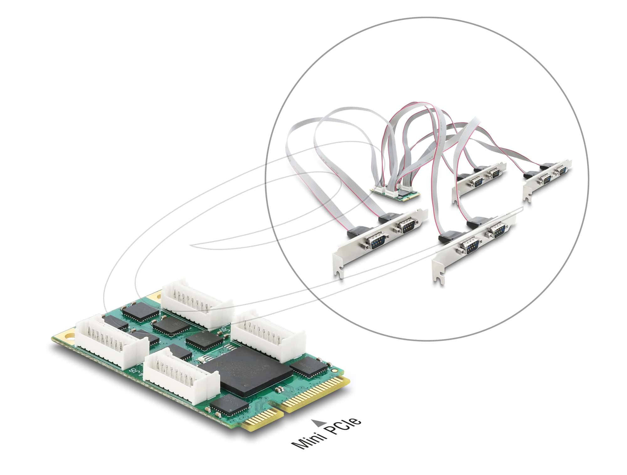 DELOCK Mini PCIe I/O full size Karte > 8x seriell RS-232 DB9 (95283) thumbnail