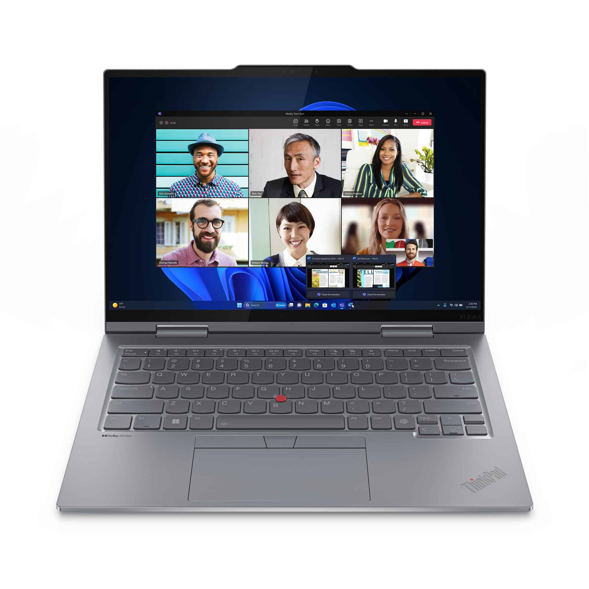 Lenovo ThinkPad X1 2-in-1 Gen 9 Intel Core Ultra 7 155U Hybride (2-in-1) 35,6 cm (14") Touchscreen WUXGA 16 GB LPDDR5x-SDRAM 512 GB SSD Wi-Fi 6E (802.11ax) Windows 11 Pro Engels Grijs (21KE003RMH) thumbnail
