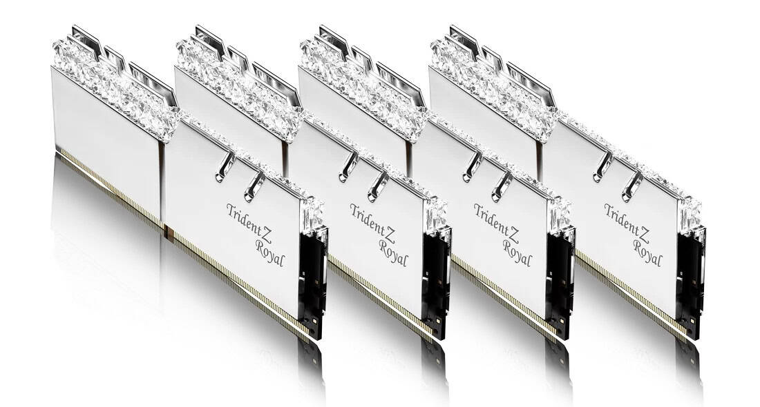 G.Skill DIMM 64 GB DDR4-3600 (4x 16 GB) Quad-Kit (silber. F4-3600C16Q-64GTRSC. Trident Z Royal. INTEL XMP) (F4-3600C16Q-64GTRSC) thumbnail