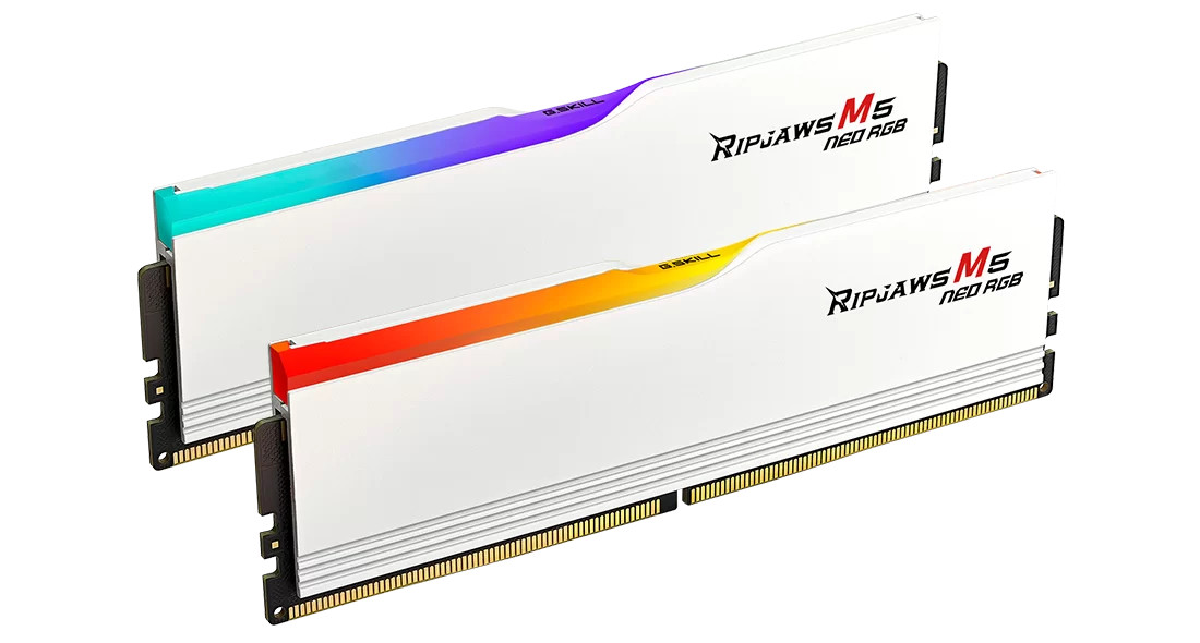 G.Skill DIMM 64 GB 6000(2x 32 GB)Dual-Kit(weiß, F5-6000J3636F32GX2-RM5NRW, Ripjaws M5 Neo RGB, INTEL XMP, AMD EXPO) (F5-6000J3636F32GX2-RM5NRW) thumbnail