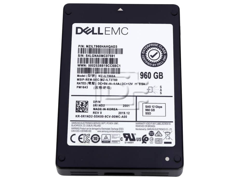 Dell 960GB, SSD, 512n, SAS12, 2.5 (R1ND2-RFB) thumbnail