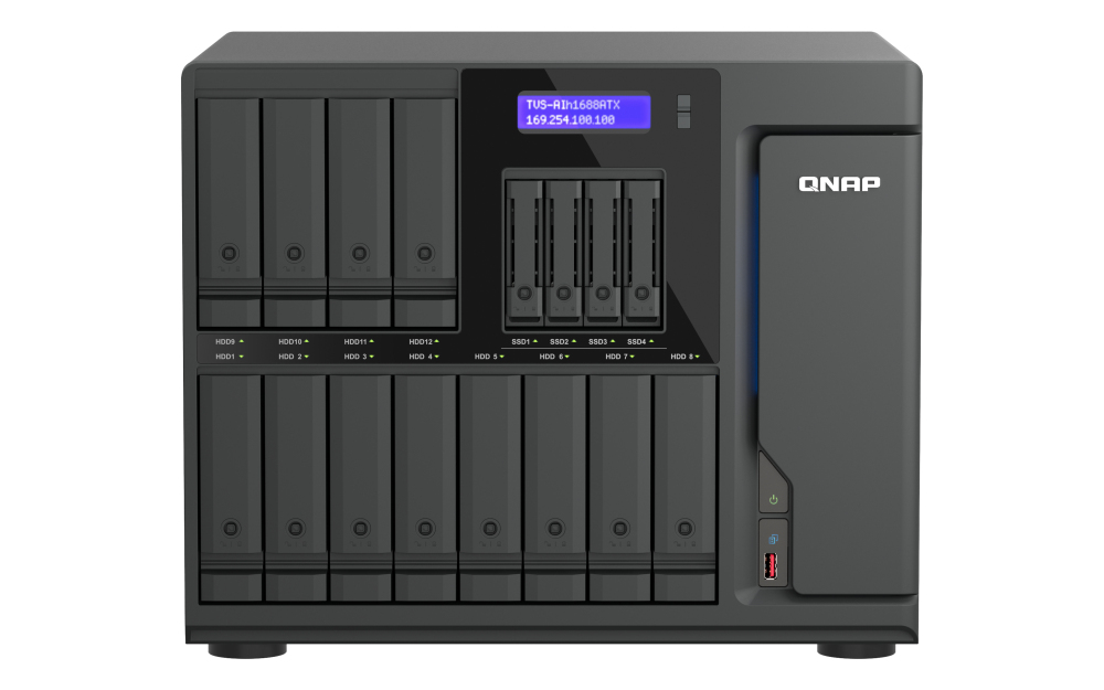 QNAP TVS-AIH1688ATX-U9-32G data-opslag-server NAS Tower 32 GB DDR5 0 TB QuTS hero Zwart (TVS-AIH1688ATX-U9-32G) thumbnail