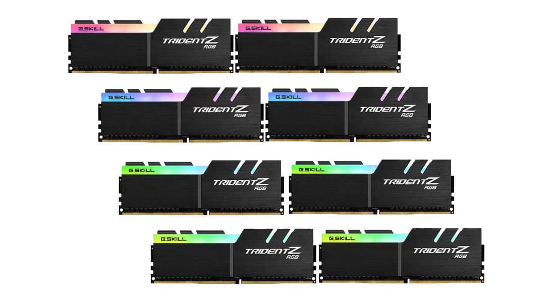 G.Skill RAM TridentZ RGB Series - 64 GB (8 x 8 GB Kit) - DDR4 3600 UDIMM CL14 (F4-3600C14Q2-64GTZRB) thumbnail
