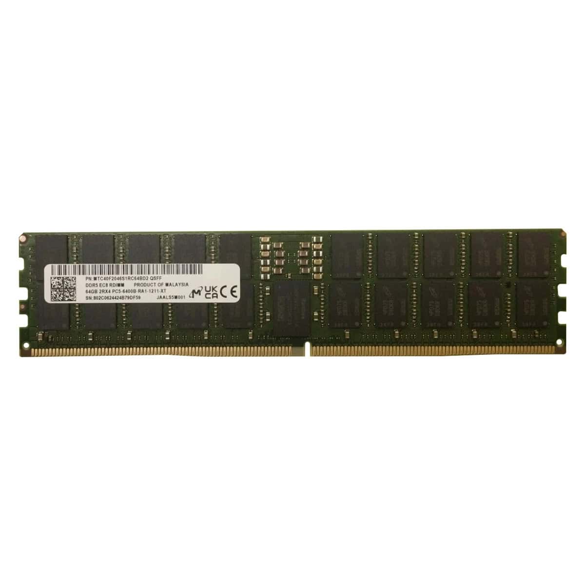 MICRON 64GB (1*64GB) 2RX4 PC5-51200B-R DDR5-6400MHZ RDIMM (MTC40F2046S1RC64BD2) thumbnail