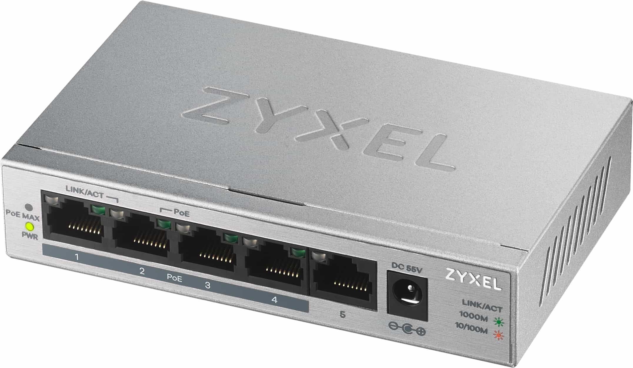 Zyxel GS1005HP Unmanaged Gigabit Ethernet (10/100/1000) Power over Ethernet (PoE) Zilver (GS1005HP-EU0101F) thumbnail