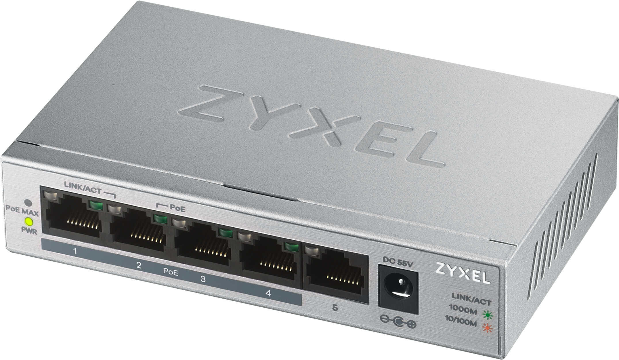 Zyxel GS1005HP Unmanaged Gigabit Ethernet (10/100/1000) Power over Ethernet (PoE) Zilver (GS1005HP-EU0101F) thumbnail