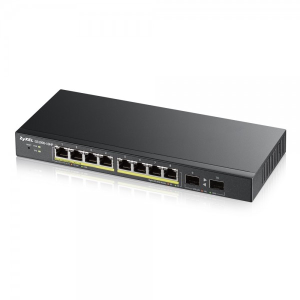 Zyxel GS1900-8HP v3 PoE Managed L2 Gigabit Ethernet (10/100/1000) Power over Ethernet (PoE) Zwart (GS1900-8HP-EU0103F) thumbnail