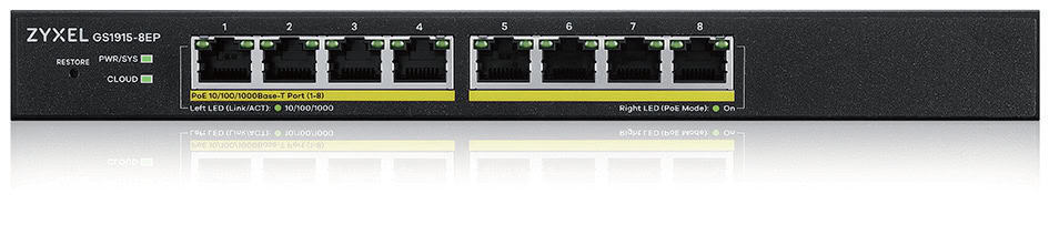 Zyxel GS1915-8EP Managed L2 Gigabit Ethernet (10/100/1000) Power over Ethernet (PoE) Zwart (GS1915-8EP-EU0101F) thumbnail
