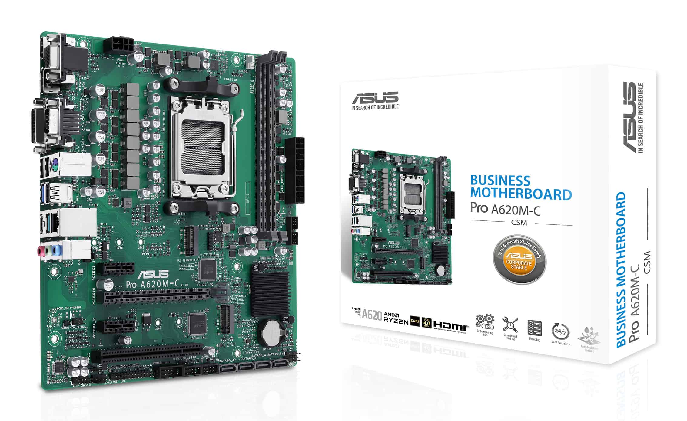 ASUS PRO A620M-C-CSM AMD A620 Socket AM5 micro ATX (90MB1F80-M0EAYC) thumbnail