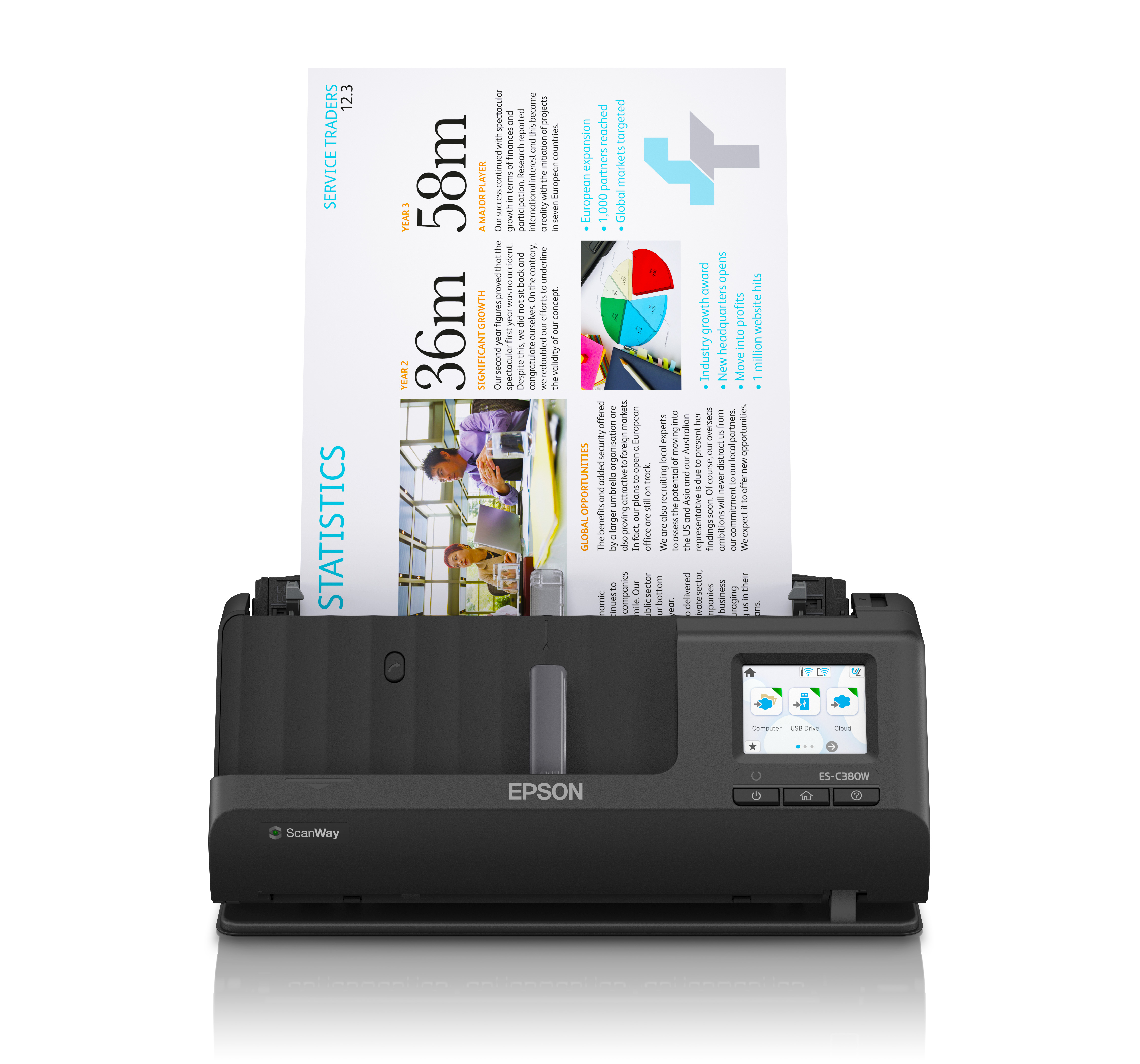 Epson ES-C380W compacte A4-documentscanner met Wi-Fi-connectiviteit en U-traject (B11B269401) thumbnail