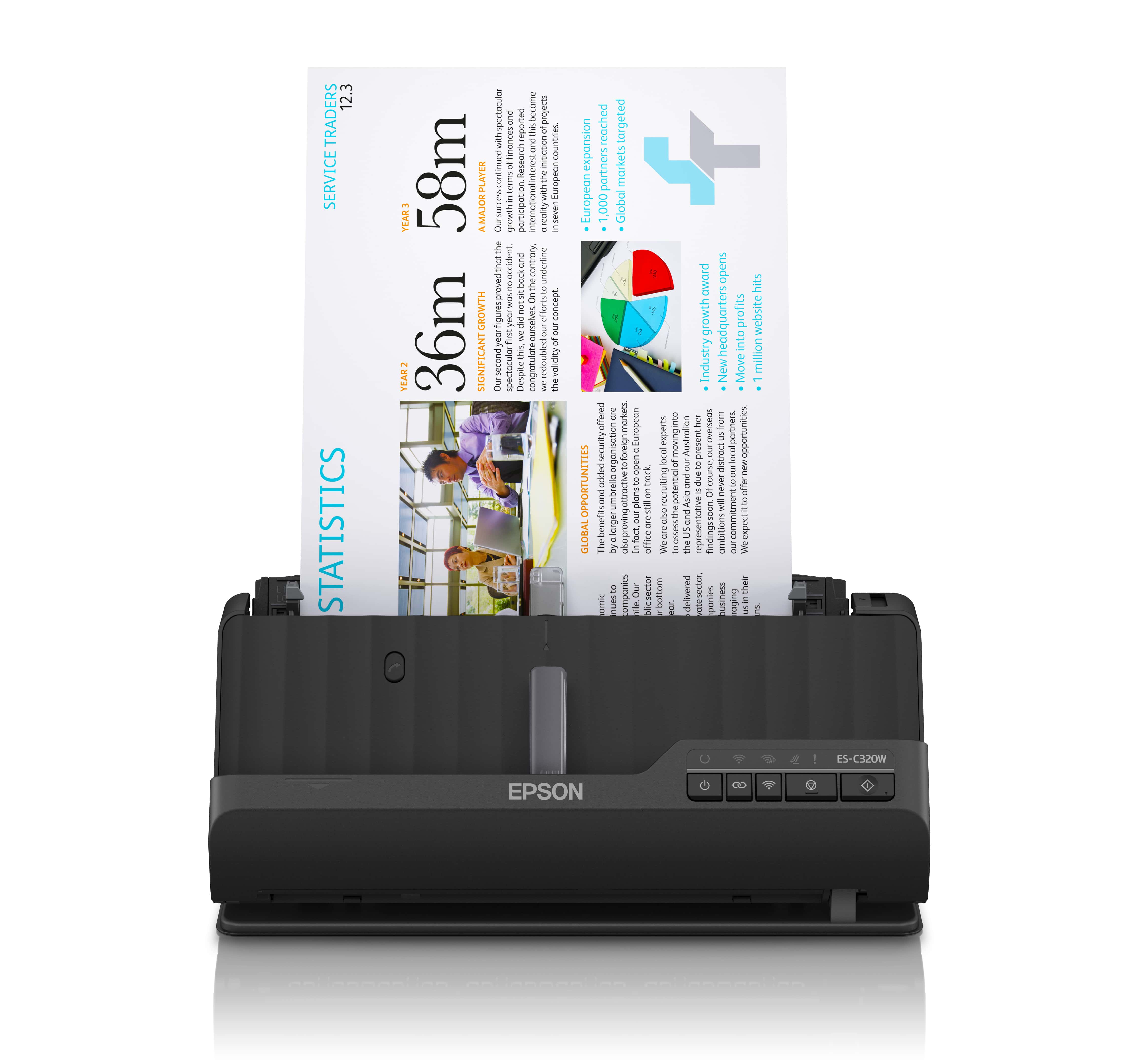 Epson ES-C320W Scanner met ADF + invoer voor losse vellen 600 x 600 DPI A4 Zwart (B11B270401) thumbnail